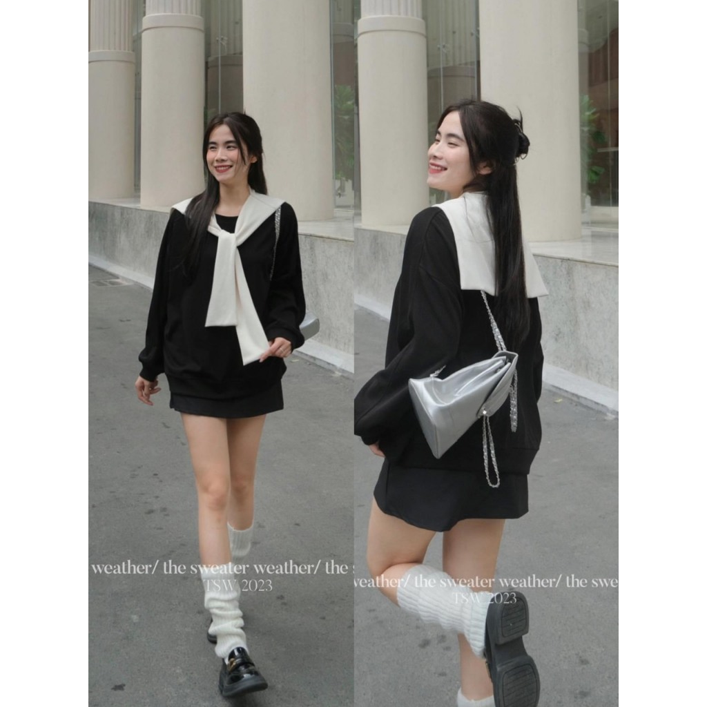 Áo sweater trơn form rộng basic nỉ tăm thủy thủ  tặng kèm khăn rời KIMII AoSWTkemkhanA1091 P6K7