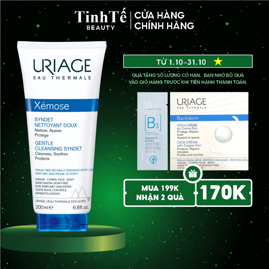 Gel làm sạch cho da khô, viêm da cơ địa chàm URIAGE XÉMOSE SYNDET NETTOYANT DOUX 200ml/500ml