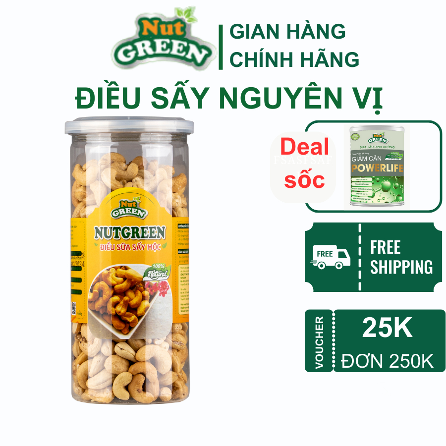 Hạt Điều Sữa Bình Phước Sấy Nguyên Vị Không Muối Sạch Vỏ NutGreen Food Thơm Giòn Ngậy 500g