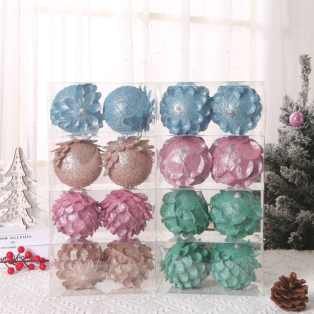 E68 Set Quả Cánh Hoa Sang Trọng 8cm, 10cm Trang Trí Cây Thông Giáng Sinh
