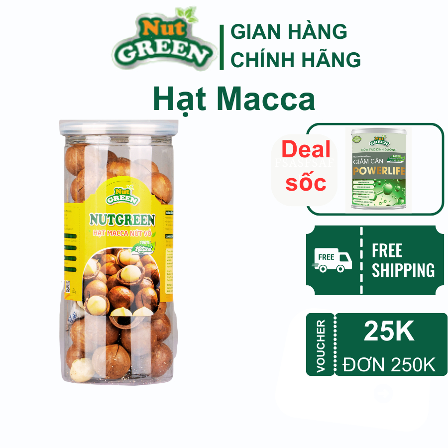 Hạt Macca Nứt vỏ Organic Hữu cơ Dinh Dưỡng tốt cho mẹ bầu và người giảm cân_NutGreen Food 250G và 500G