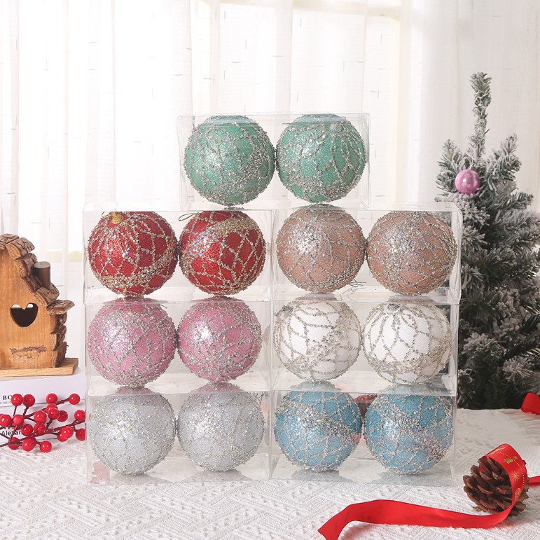 E69 Set Quả Châu Xốp Lưới Sang Trọng 8cm, 10cm Trang Trí Cây Thông Giáng Sinh