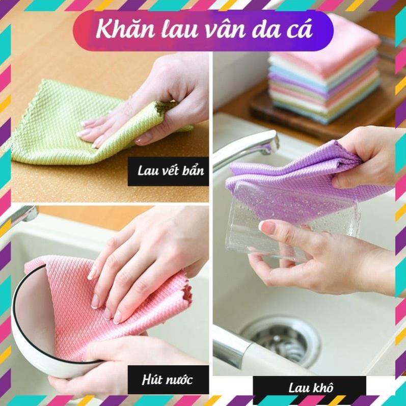 Khăn VẢY CÁ Thấm Hút Nước Không Xù Lông Lau Bếp/ Bàn Ghế/ Gương Kính