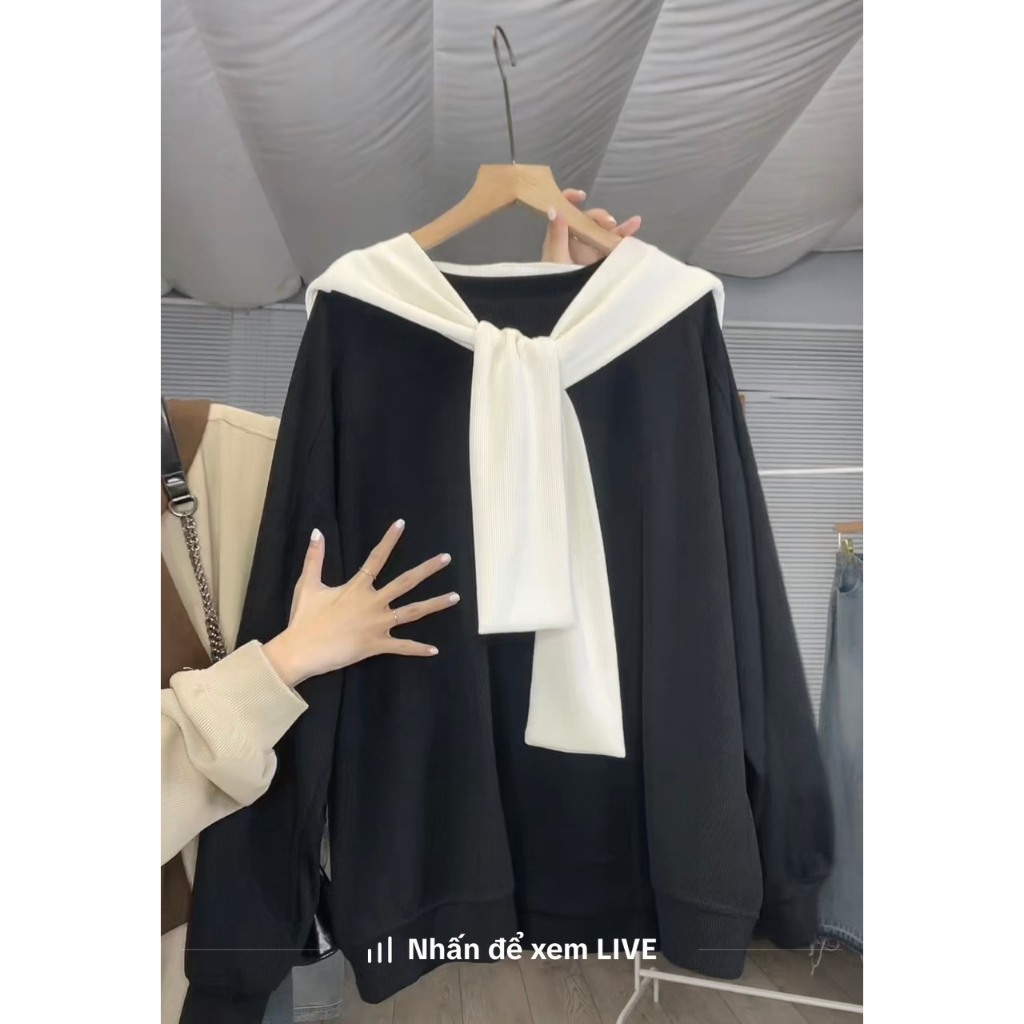 Áo sweater trơn form rộng basic nỉ tăm thủy thủ  tặng kèm khăn rời KIMII AoSWTkemkhanA1091 P6K7