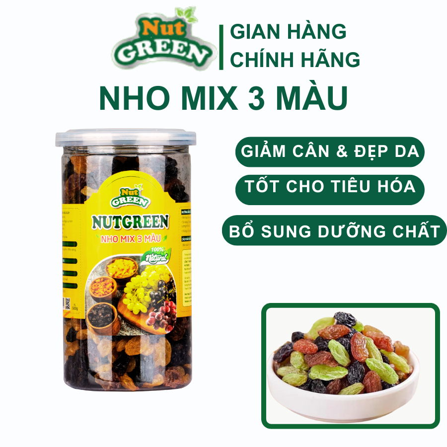 Nho Mix sấy dẻo 3 màu Nutgreen Không Đường giảm cân ăn kiêng_Nhập khẩu Mỹ -NutGreen Healthy Food