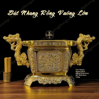 Lư Nhang Rồng Vuông - Bát Hương Đồng 35cm - Vật Phẩm Đồng Thờ Cúng Vĩnh Tiến Chất Lượng Cao