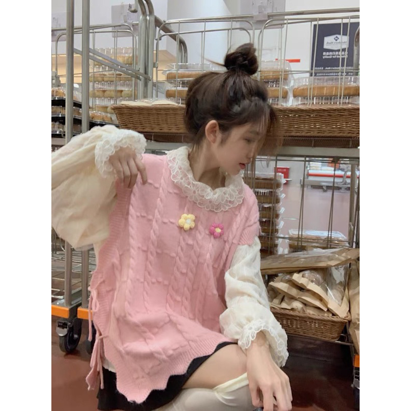 Set Áo Voan Ghile Len Hồng