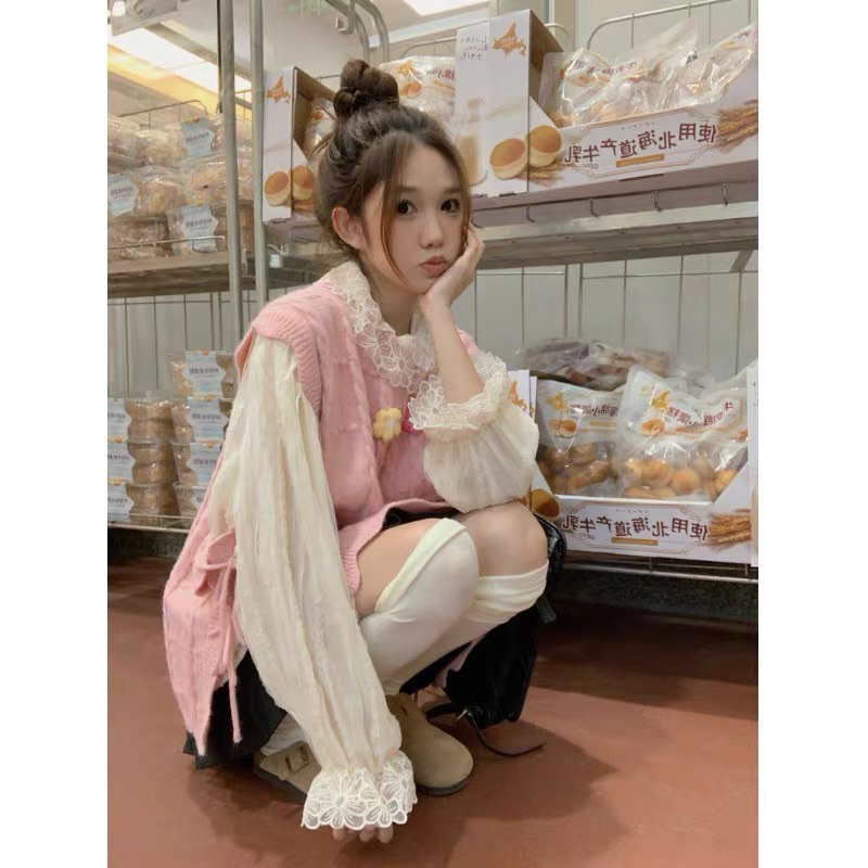 Set Áo Voan Ghile Len Hồng