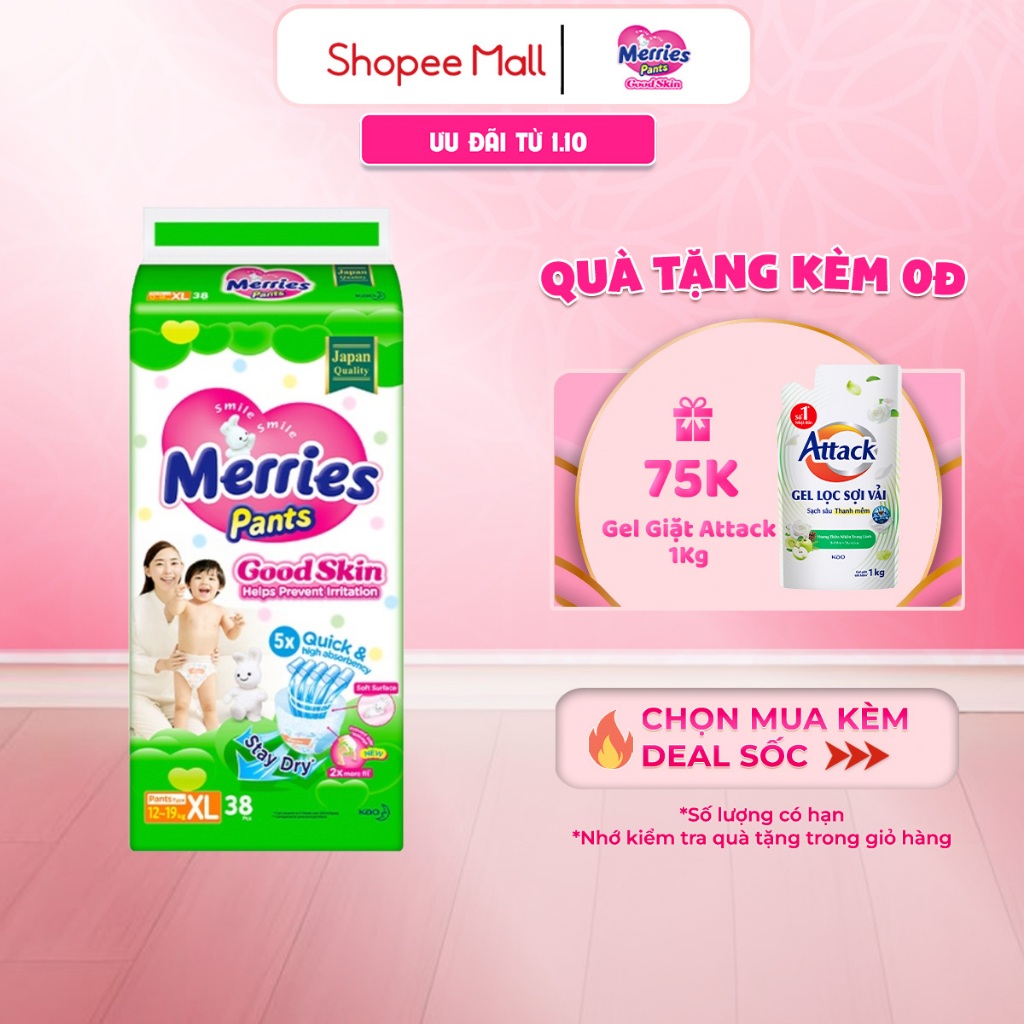 Tã quần Merries Goodskin đủ size M50/L44/XL38/XXL28