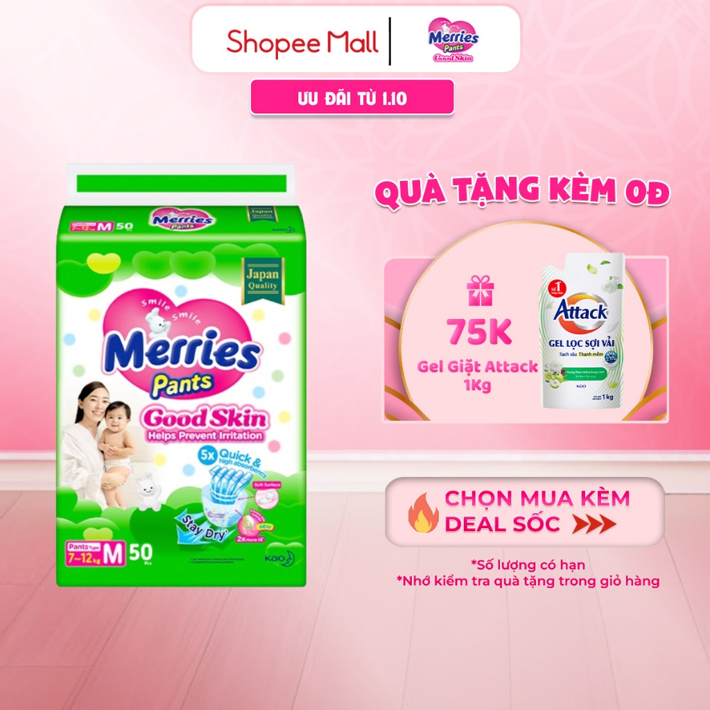 Tã quần Merries Goodskin đủ size M50/L44/XL38/XXL28