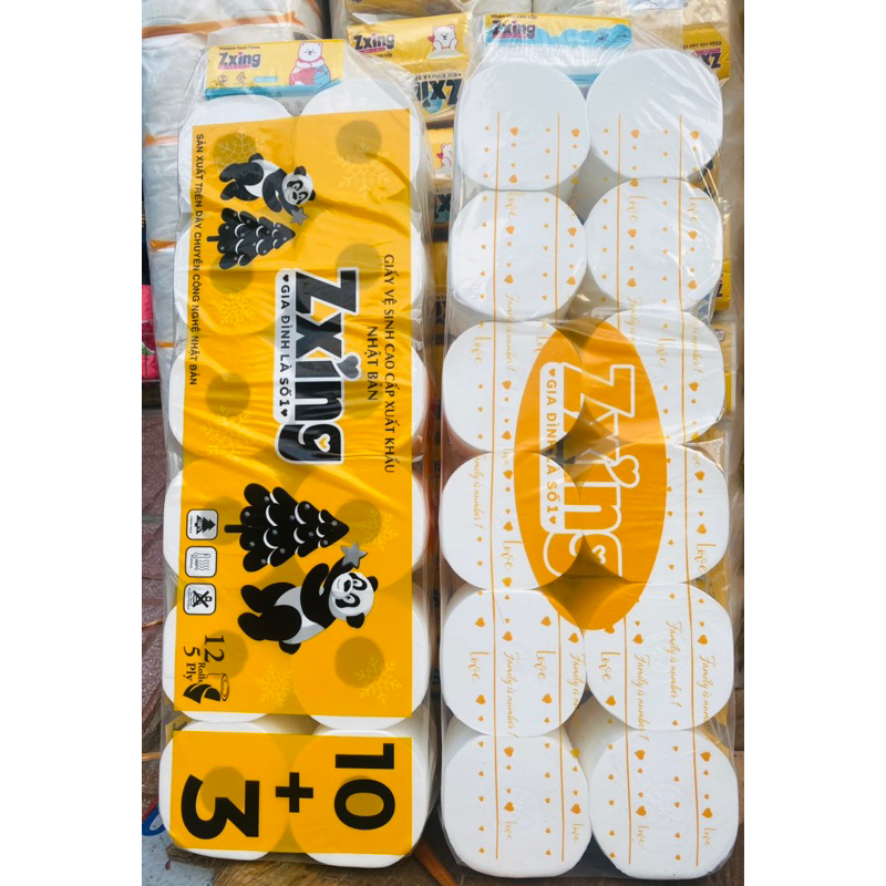 Giấy vệ sinh zxing gấu vàng cây thông cao cấp xuất khẩu Nhật bản bịch 12 cuộn