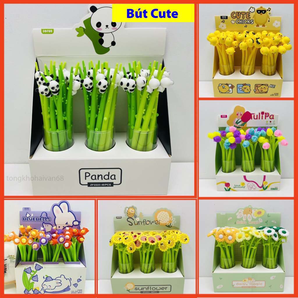 Bút bi cute CT28 ngòi 0.5mm, mực đen nét chữ đều có nhiều nhân vật hình hoạt hình cute dễ thương