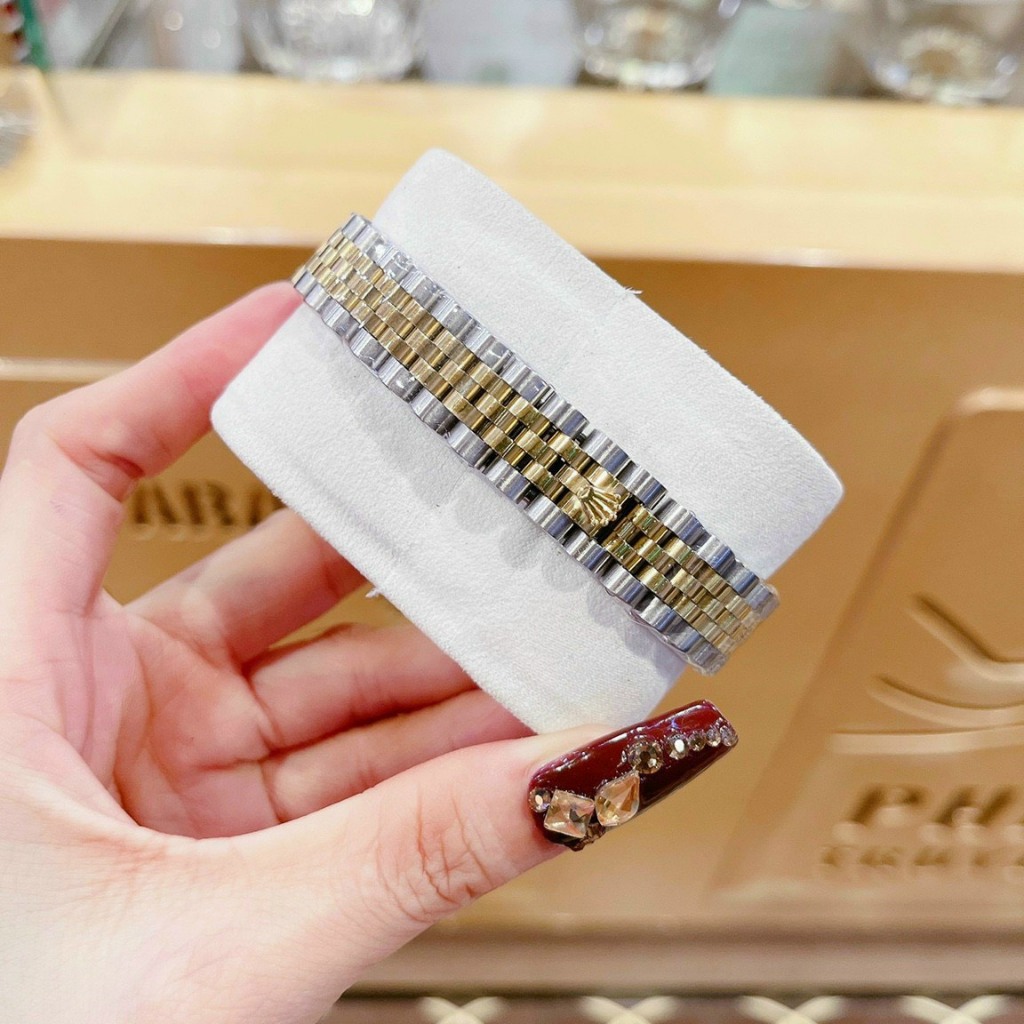 Đồng Hồ Nữ ROLEX FullBox cao cấp mặt trắng Case 32mm đính Full đá Máy Pin Nhật