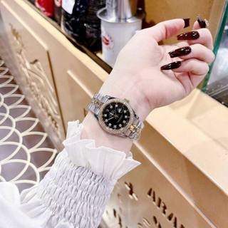 Đồng Hồ Nữ RoLex FullBox cao cấp mặt đen viền đá Case 32mm máy pin Nhật