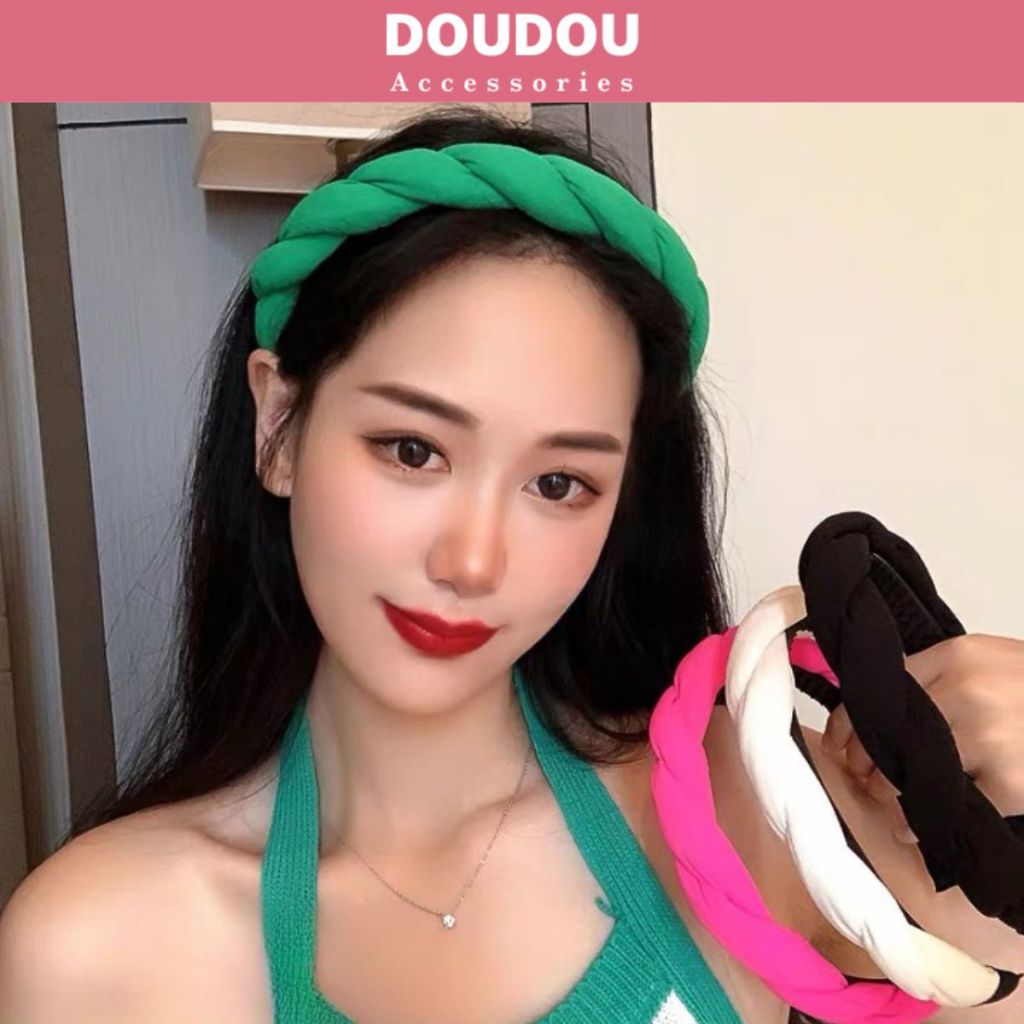 Băng đô cài tóc nữ Doudou Bờm tóc nữ thiết kế tết bím thanh lịch tone màu pastel hottrend phong cách Hàn Quốc FG006