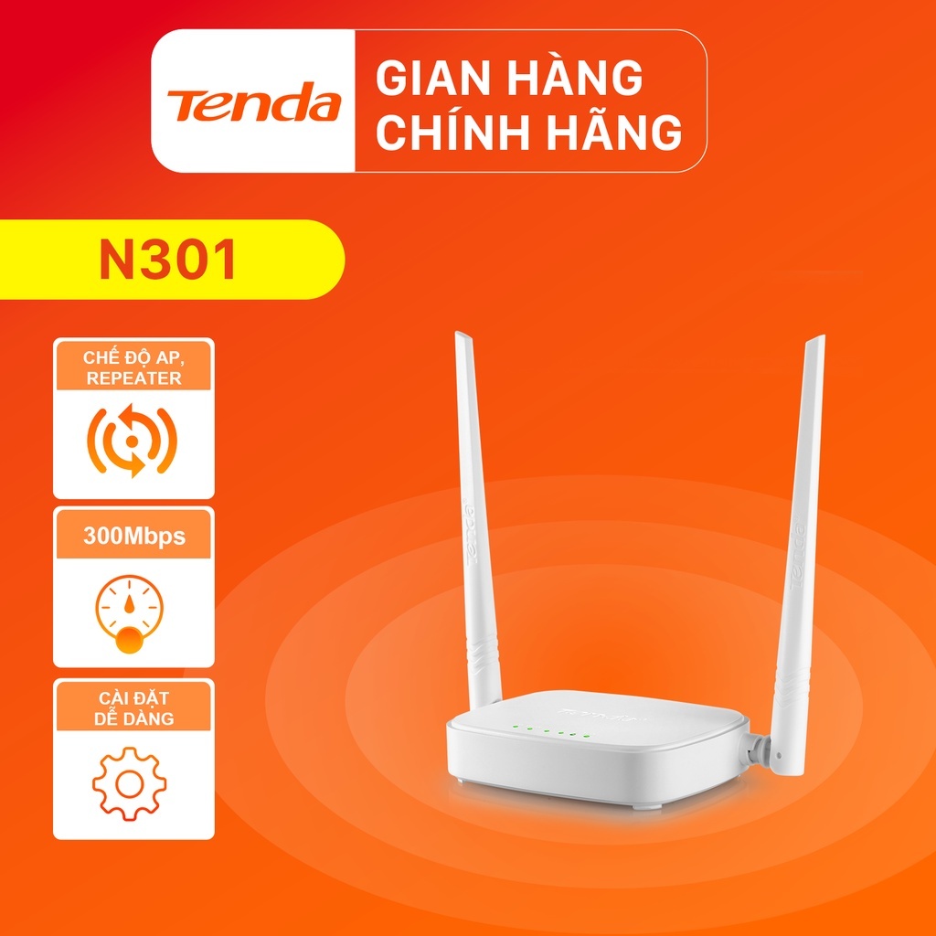 Tenda Thiết bị phát Wifi N301 Chuẩn N 300Mbps - Hãng phân phối chính thức
