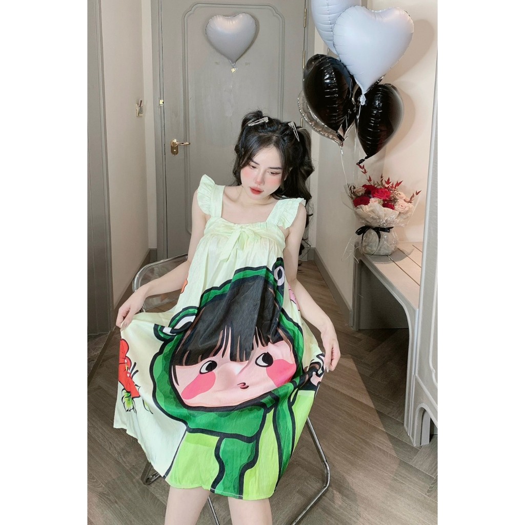 Váy Mặc Nhà Đầm Ngủ Cánh Tiên Dáng Dài Chất Lụa Xước Đũi Lạnh mịn mát 40-60kg - CHUN'S SLEEPWEAR