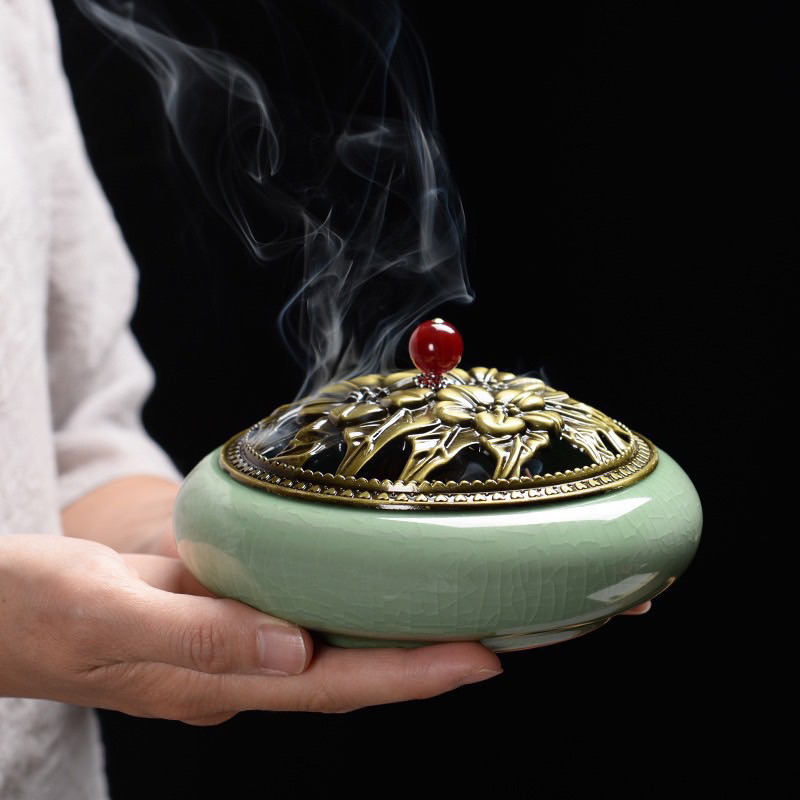 Lư Xông sứ Men Rạn Size to dùng nhang khoanh