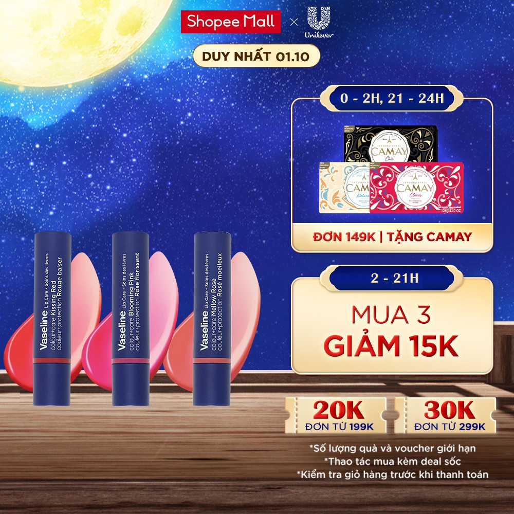 Son dưỡng môi Vaseline Colour+Care 3g (Mellow Rose/Kissing Red/Blooming Pink)