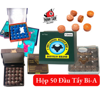 Hộp 50 đầu cơ bida - đầu tẩy bi-a đặc biệt, đầu trâu vàng 11.5 12 13mm chính hãng clb
