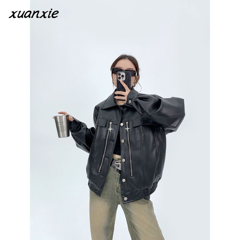 Áo khoác bóng chày SSS màu đen chất da PU cao cấp thời trang nam nữ 2023