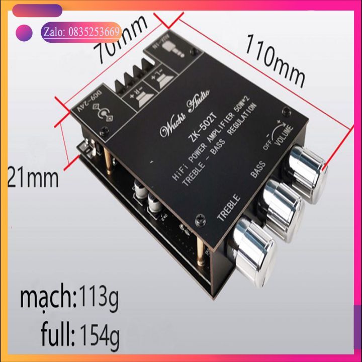 ZK-502T mạch khuếch đại âm thanh 2.0 Wuzhi 50*50w bluetooth 5.0