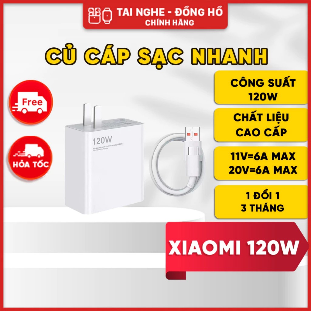 Bộ củ sạc siêu nhanh Xiaomi 120W  - BH 3 tháng 1 đổi 1