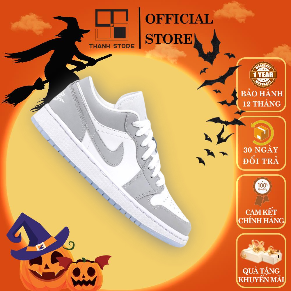 Giày thể thao nam nữ trắng xám giày AIR JORGAN 1 LOW WHITE WOLF GREY_hàng xuất khẩu chính hãng - NAWWG
