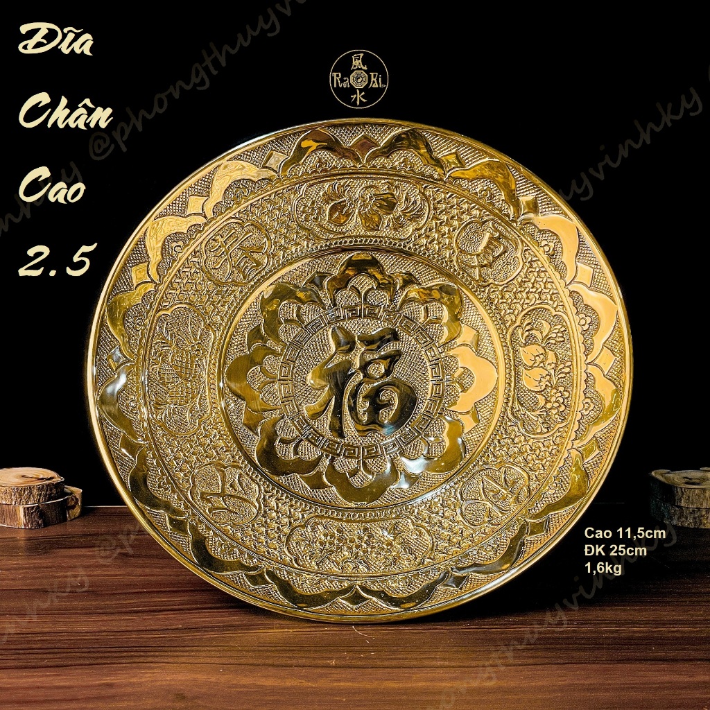Dĩa Trái Cây Chân Cao Mặt Dĩa 25cm - Vật Phẩm Đồng Thờ Cúng Vĩnh Tiến Chất Lượng Cao