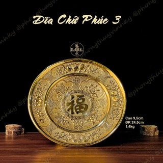 Dĩa Trái Cây Chữ Phúc 24cm - Vật Phẩm Đồng Thờ Cúng Vĩnh Tiến Cao Cấp