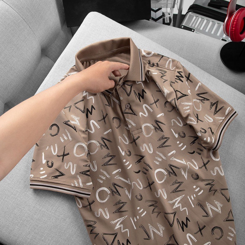 Áo polo nam tay ngắn áo thun nam có cổ in hình LV vải cotton cao cấp không xù lông form chuẩn mầu đen trắng thun lạnh