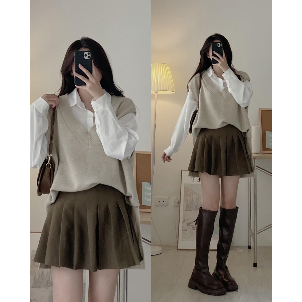 Áo gile len xẻ vạt form rộng trùm vai,áo ghi lê form rộng phong cách hàn quốc - Sammy House-  GilexevatA01 P13K10