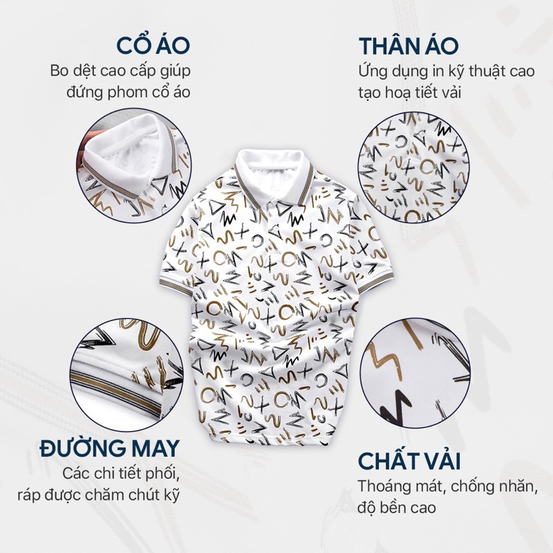 Áo polo nam tay ngắn áo thun nam có cổ in hình LV vải cotton cao cấp không xù lông form chuẩn mầu đen trắng thun lạnh