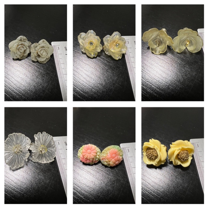 Bông tai hoa bằng nhựa, kẹp, nhiều mẫu