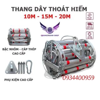 Thang dây thoát hiểm bậc nhôm dây cáp thép chống cháy, thang dây cứu sinh chiều dài (10M -15M -20M)