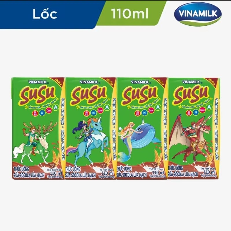 Combo 2v-Sữa Chua Uống Vinamilk Susu Hương Sôcôla - Lốc 4 Hộp x 110ml