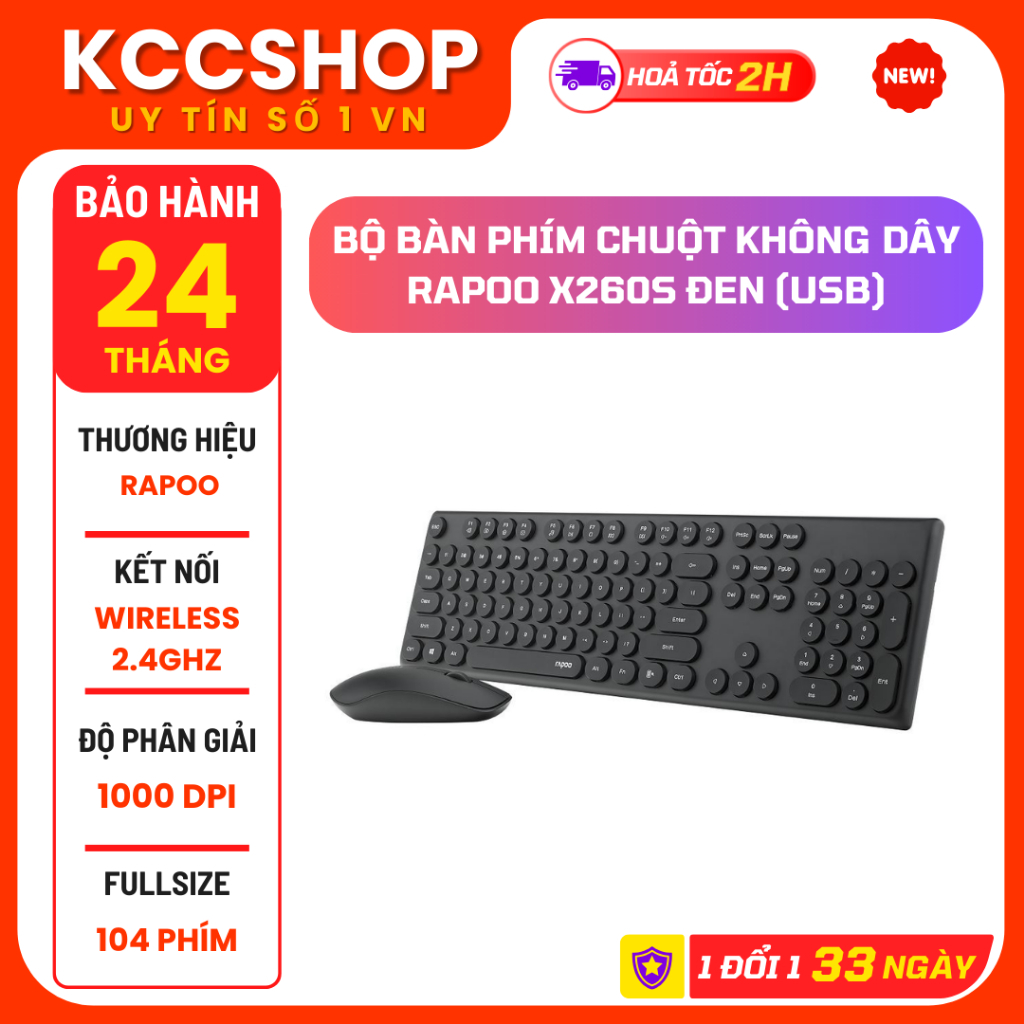 BỘ BÀN PHÍM CHUỘT KHÔNG DÂY RAPOO X260S  MÀU ĐEN + TRẮNG CHÍNH HÃNG