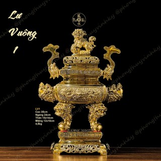 Lư Thờ Tổ Tiên Vuông Lân Nghê 35cm - Tượng Thờ Đồng Vĩnh Tiến Chất Lượng Cao