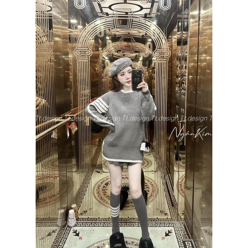 Áo Len Thom Phối Viền Kèm Tất