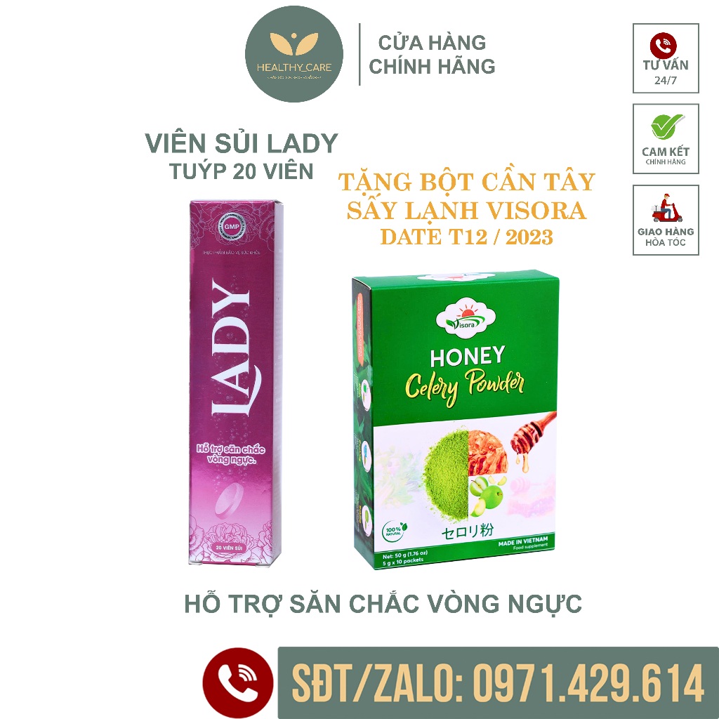 Viên sủi nở ngực LADY Tặng Trà Visora - tăng size an toàn cho v1 - hộp 20 viên sủi