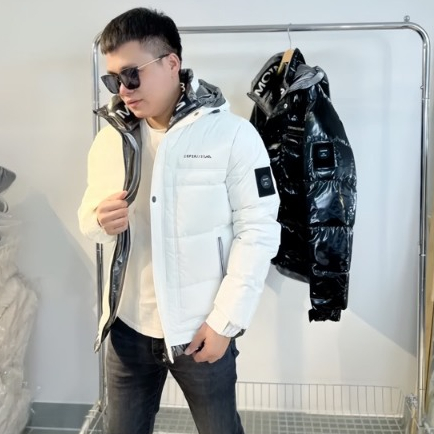 Áo Khoác Phao Nam Trần Bông Dày Dặn Bóng Mũ Liền Phối 2 Màu Trắng Đen Logo Thêu Tay Siêu Hottrend Form Dáng Unnisex 2023