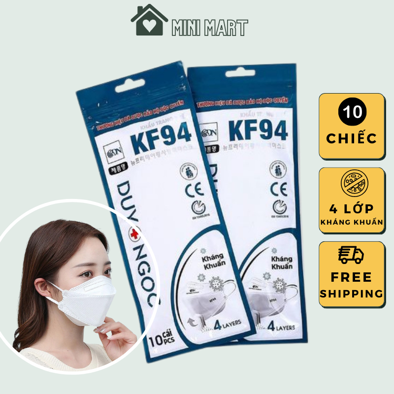 Khẩu trang 4D kháng khuẩn Duy Ngọc, Túi khẩu trang y tế KF94 dày dặn tiêu chuẩn Hàn Quốc - 10 chiếc