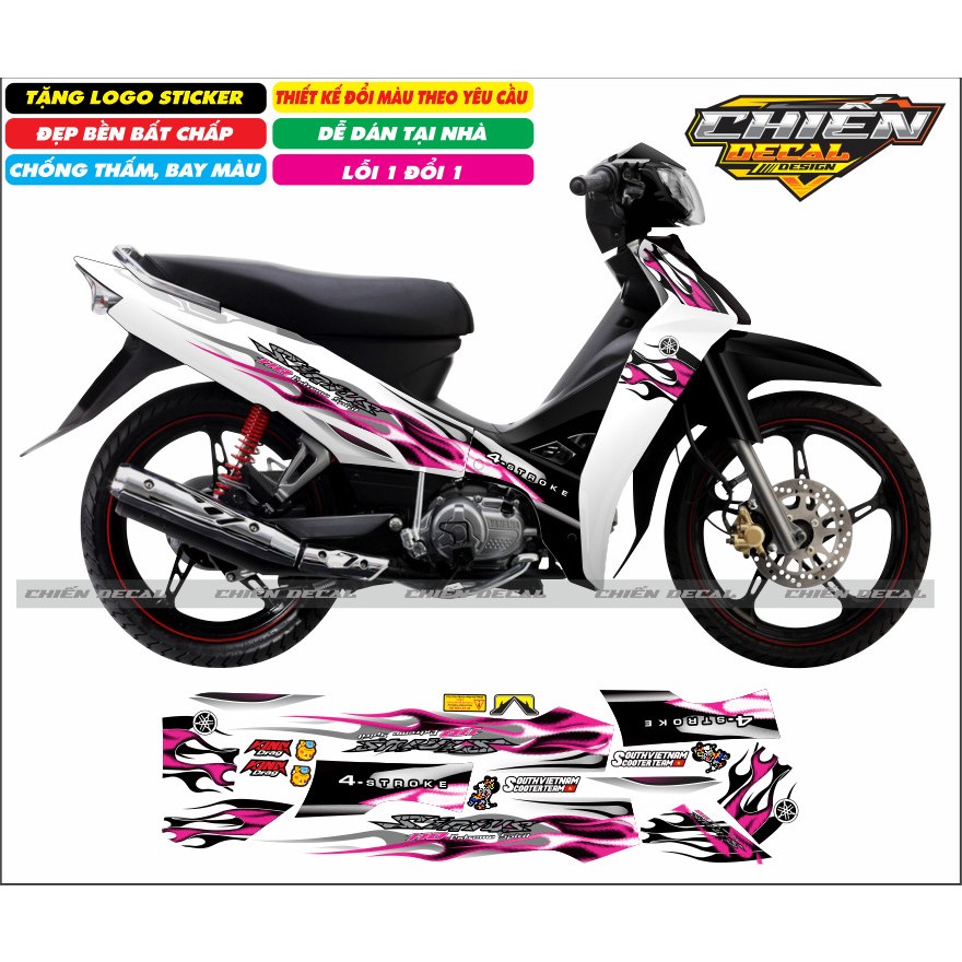 Tem rời xe sirius RC 110cc - 50cc mẫu tem lửa trắng đen nhiều màu lựa chọn (tem 3 lớp cao cấp)