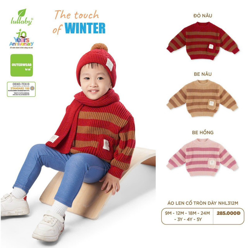 Áo Len dài tay cổ tròn Lullaby bé trai/ gái NHL312M 2023