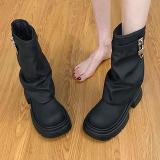 (HÀNG ORDER) Boots da nhám cổ trùm phối khoá