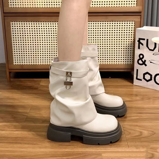 (HÀNG ORDER) Boots da nhám cổ trùm phối khoá