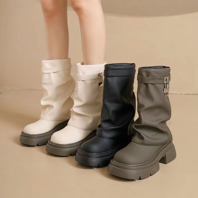 Boots da nhám cổ trùm phối khoá