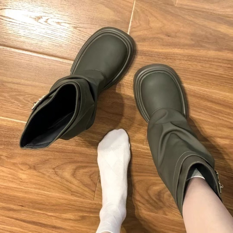 Boots da nhám cổ trùm phối khoá