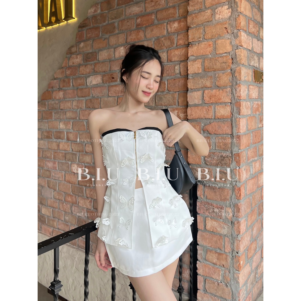 Set áo cúp xẻ đính chân váy chữ A tafta Nami Set Biu Clothing BB0146