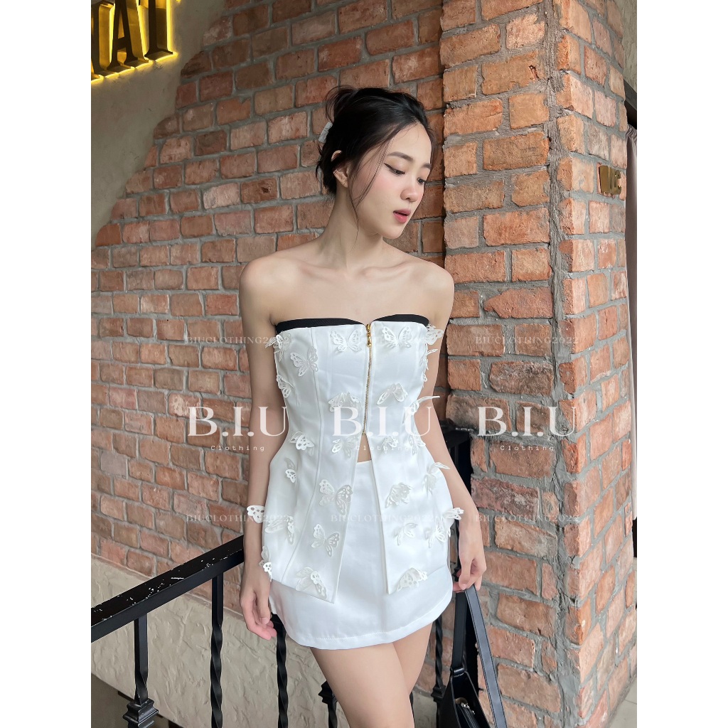 Set áo cúp xẻ đính chân váy chữ A tafta Nami Set Biu Clothing BB0146